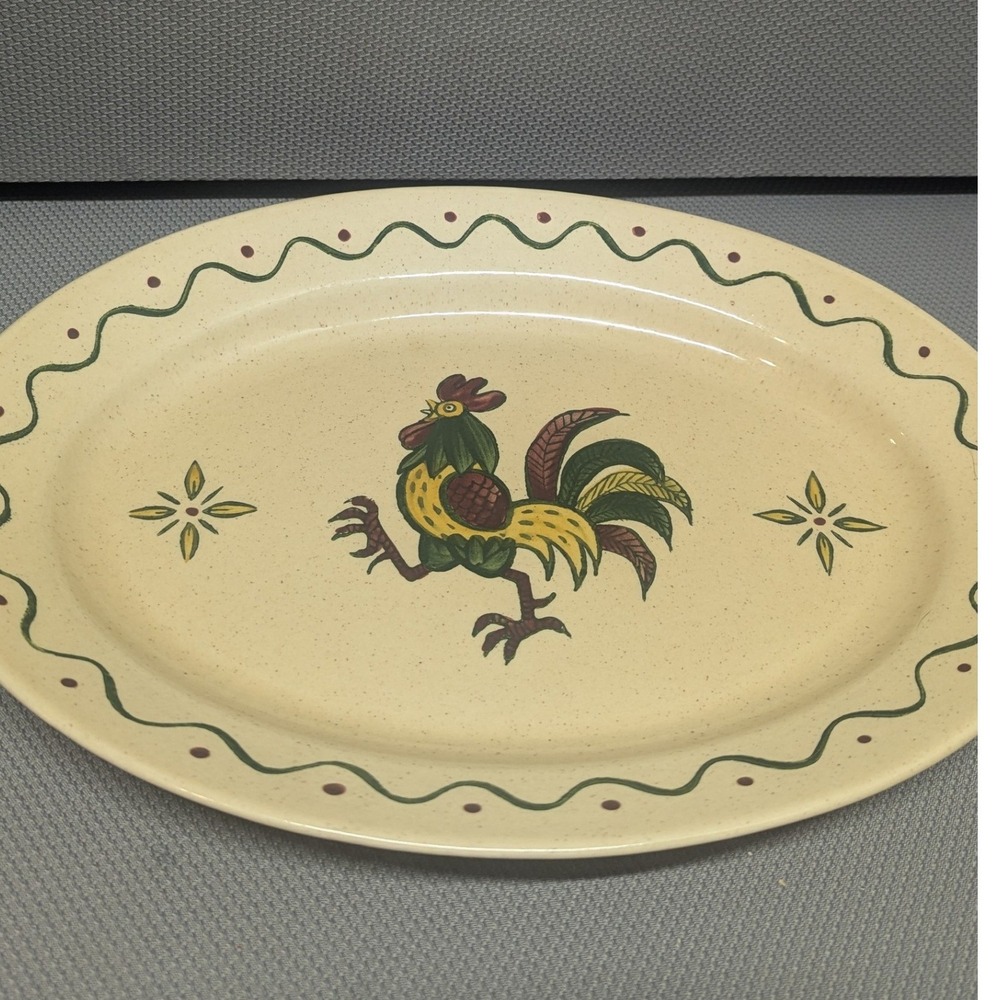 VTG Hand Painted California Provincial Poppytrail Rooster Serving Platter 13.5"